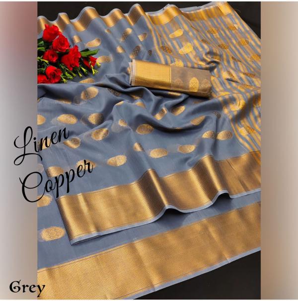 Aab Copper Linen Fancy Designer Linen Silk Saree Collection